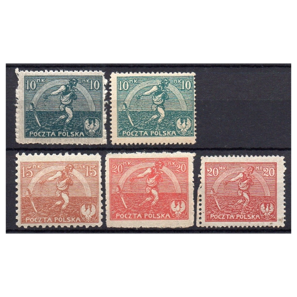 1921 Fi. 125 - 127 I-II ** Siewca pełna seria 5 znaczków