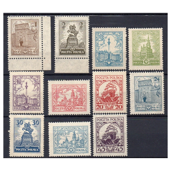 1925 Fi. 205 - 215 ** Zabytki i żaglowiec - seria znaczków