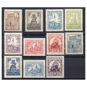 1925 Fi. 205 - 215 ** Zabytki i żaglowiec - seria znaczków