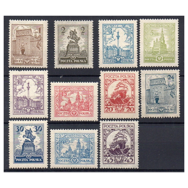 1925 Fi. 205 - 215 ** Zabytki i żaglowiec - seria znaczków