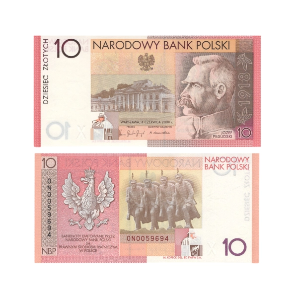 2008 10 zł banknot kolekcjonerski Józef Piłsudski UNC