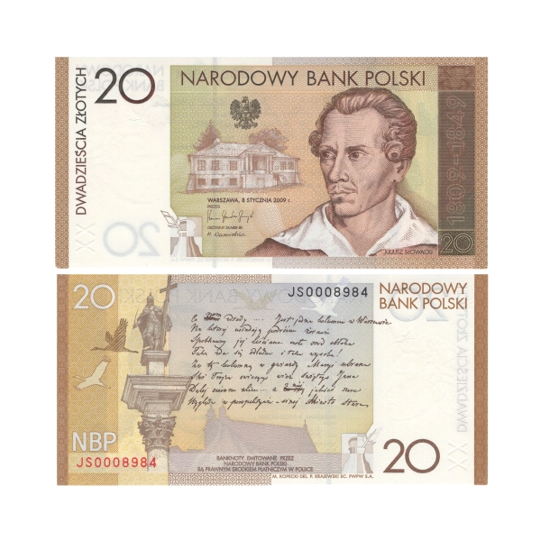 2009 20 zł banknot kolekcjonerski Juliusz Słowacki UNC