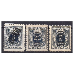 1923 Fi. D51 - D53 ** Znaczki dopłaty z nadrukiem nowej wartości