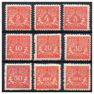  1919 Fi. D23 - 31 ** Znaczki dopłaty Wydanie obiegowe tzw. Rogi obfitości