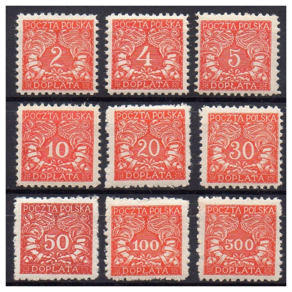  1919 Fi. D23 - 31 ** Znaczki dopłaty Wydanie obiegowe tzw. Rogi obfitości