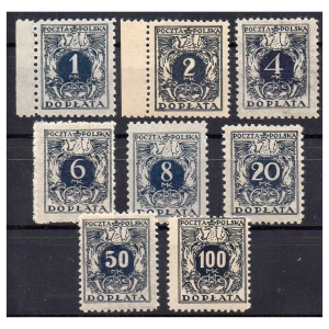 1921 Fi. D37 - D44 ** Wydanie obiegowe znaczków dopłaty Orzeł z tarczą