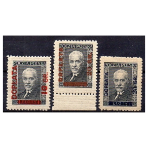 1934 Fi. D89 -  91 ** Znaczki obiegowe dopłaty z I. Mościckim