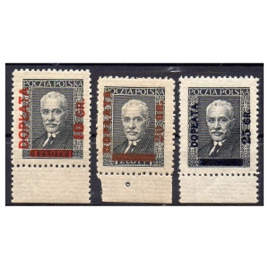 1934 Fi. D89 - 91 ** Znaczki obiegowe dopłaty z I. Mościckim