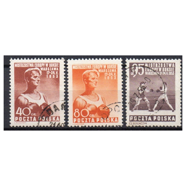 1953 Fi. 664 - 666 kasowane Mistrzostwa Europu w boksie - seria znaczków