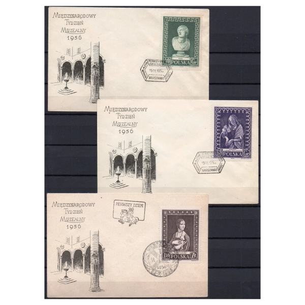 1956 FDC Fi. 837 - 839 Kampania Muzealna - 3 koperty