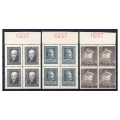 1937 Fi. 300-302 znaczki z bloków Wizyta Króla ** czwórki