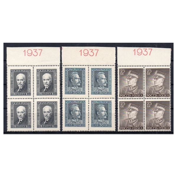 1937 Fi. 300-302 znaczki z bloków Wizyta Króla ** czwórki
