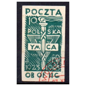 Woldenberg IIC 1943  Fi. 34 kasowany YMCA - znaczek obozowy