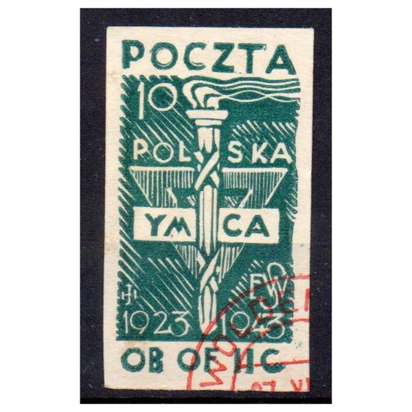 Woldenberg IIC 1943  Fi. 34 kasowany YMCA - znaczek obozowy