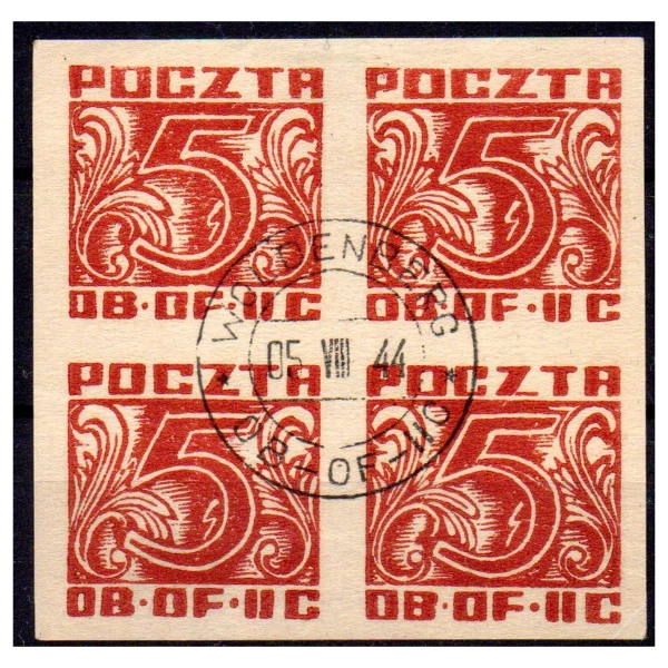 Woldenberg IIC 1944 Fi. 36 kasowane Wydanie obiegowe znaczki w czwórce