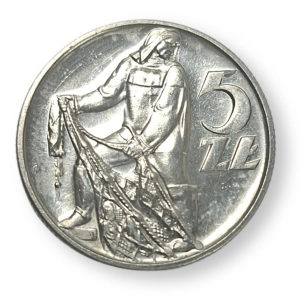 5 złotych 1958 Rybak Bałwanek - szeroka ósemka - moneta obiegowa