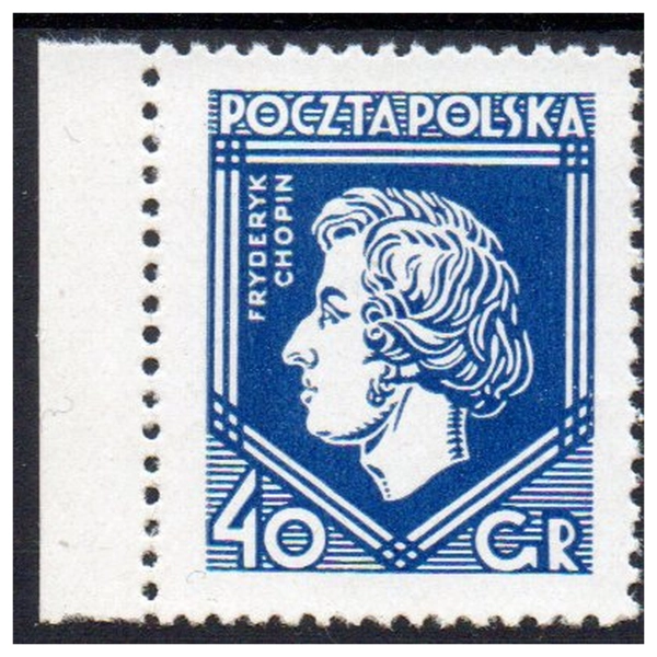 1927 Fi. 225g ** Chopin gwarancja znaczek odmiany ciemnofioletowoniebieskiej
