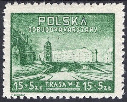 1948 Fi. 467 ** Trasa Wschód-Zachód w Warszawie - znaczek pocztowy
