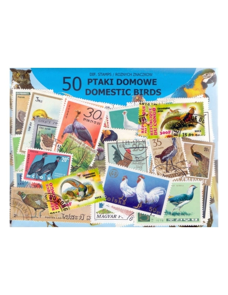 Pakiet 50 znaczków pocztowych - PTAKI DOMOWE