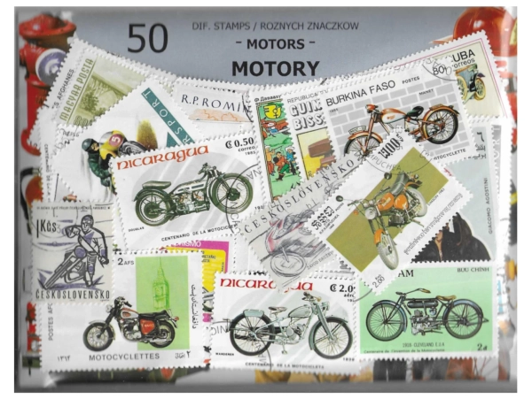 Pakiet 50 znaczków pocztowych - MOTORY