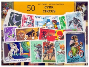 Pakiet 50 znaczków pocztowych - CYRK