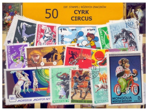 Pakiet 50 znaczków pocztowych - CYRK