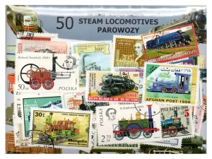 Pakiet 50 znaczków pocztowych - PAROWOZY