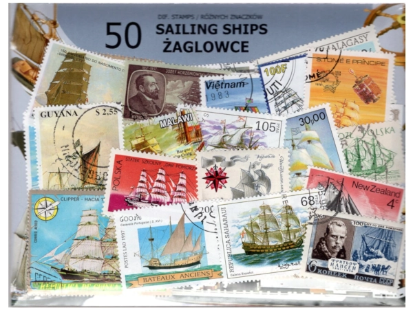 Pakiet 50 znaczków pocztowych - ŻAGLOWCE
