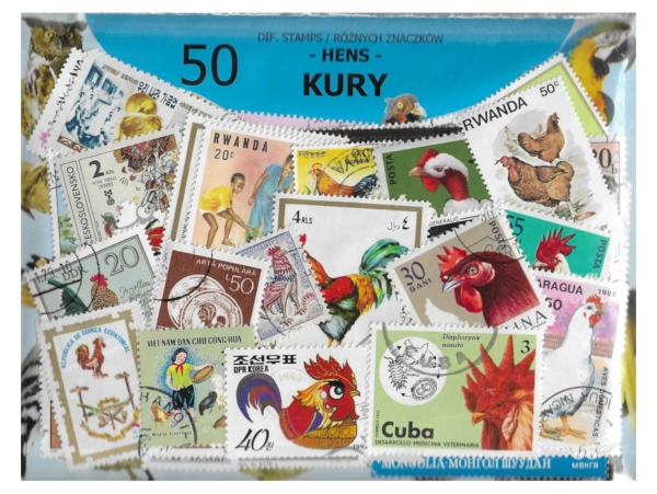 Pakiet 50 znaczków pocztowych - KURY