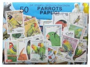 Pakiet 50 znaczków pocztowych - PAPUGI