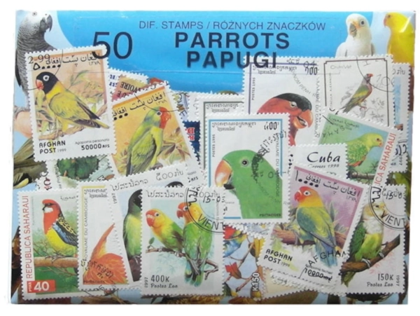 Pakiet 50 znaczków pocztowych - PAPUGI