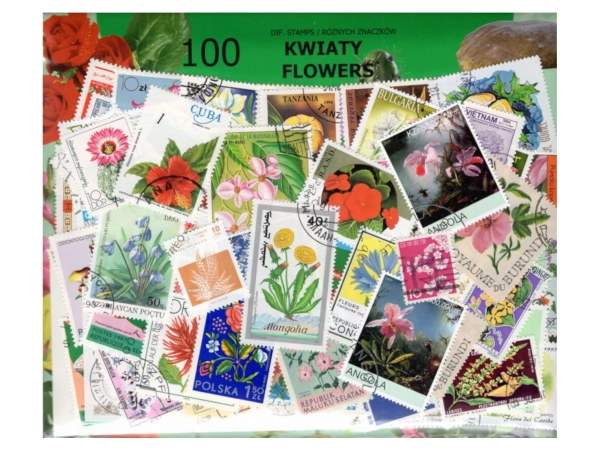 Pakiet 100 znaczków pocztowych - KWIATY