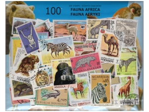 Pakiet 100 znaczków pocztowych - FAUNA AFRYKI