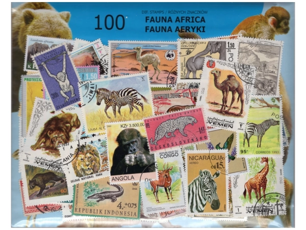 Pakiet 100 znaczków pocztowych - FAUNA AFRYKI