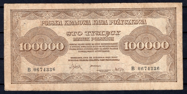 Banknot RP 100 000 marek polskich 1923 stan III