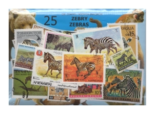 Pakiet 25 znaczków pocztowych - ZEBRY