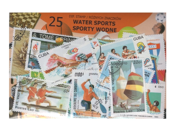 Pakiet 25 znaczków pocztowych - SPORTY WODNE