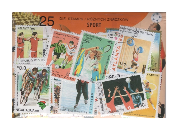 Pakiet 25 znaczków pocztowych - SPORT