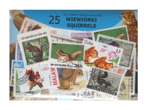 Pakiet 25 znaczków pocztowych - WIEWIÓRKI