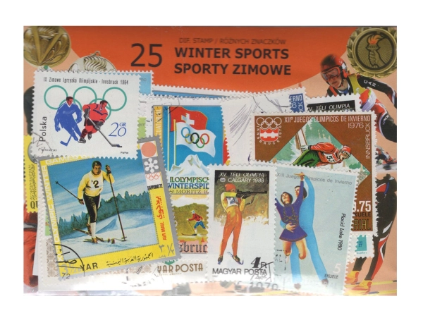 Pakiet 25 znaczków pocztowych - SPORTY ZIMOWE