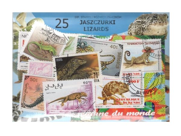 Pakiet 25 znaczków pocztowych - JASZCZURKI