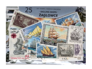 Pakiet 25 znaczków pocztowych - ŻAGLOWCE