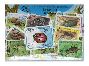 Pakiet 25 znaczków pocztowych - OWADY