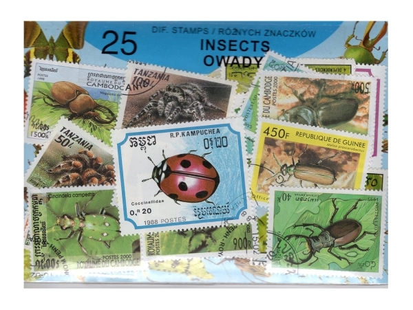 Pakiet 25 znaczków pocztowych - OWADY