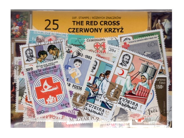 Pakiet 25 znaczków pocztowych - CZERWONY KRZYŻ