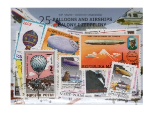 Pakiet 25 znaczków pocztowych - BALONY I ZEPPELINY