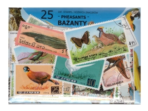 Pakiet 25 znaczków pocztowych - BAŻANTY