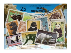 Pakiet 25 znaczków pocztowych - NIEDŹWIEDZIE