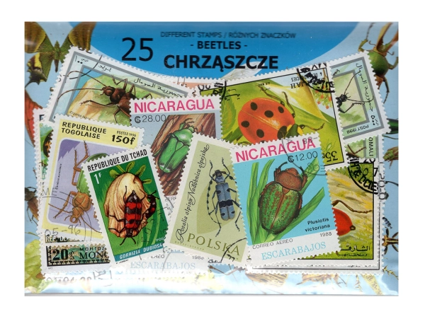 Pakiet 25 znaczków pocztowych - CHRZĄSZCZE