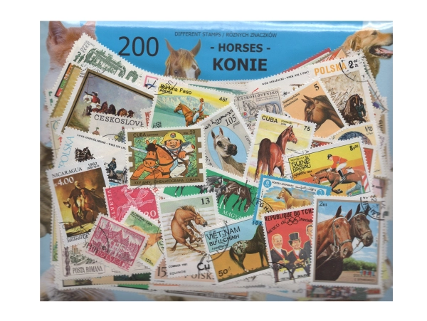 Pakiet 200 znaczków pocztowych - KONIE